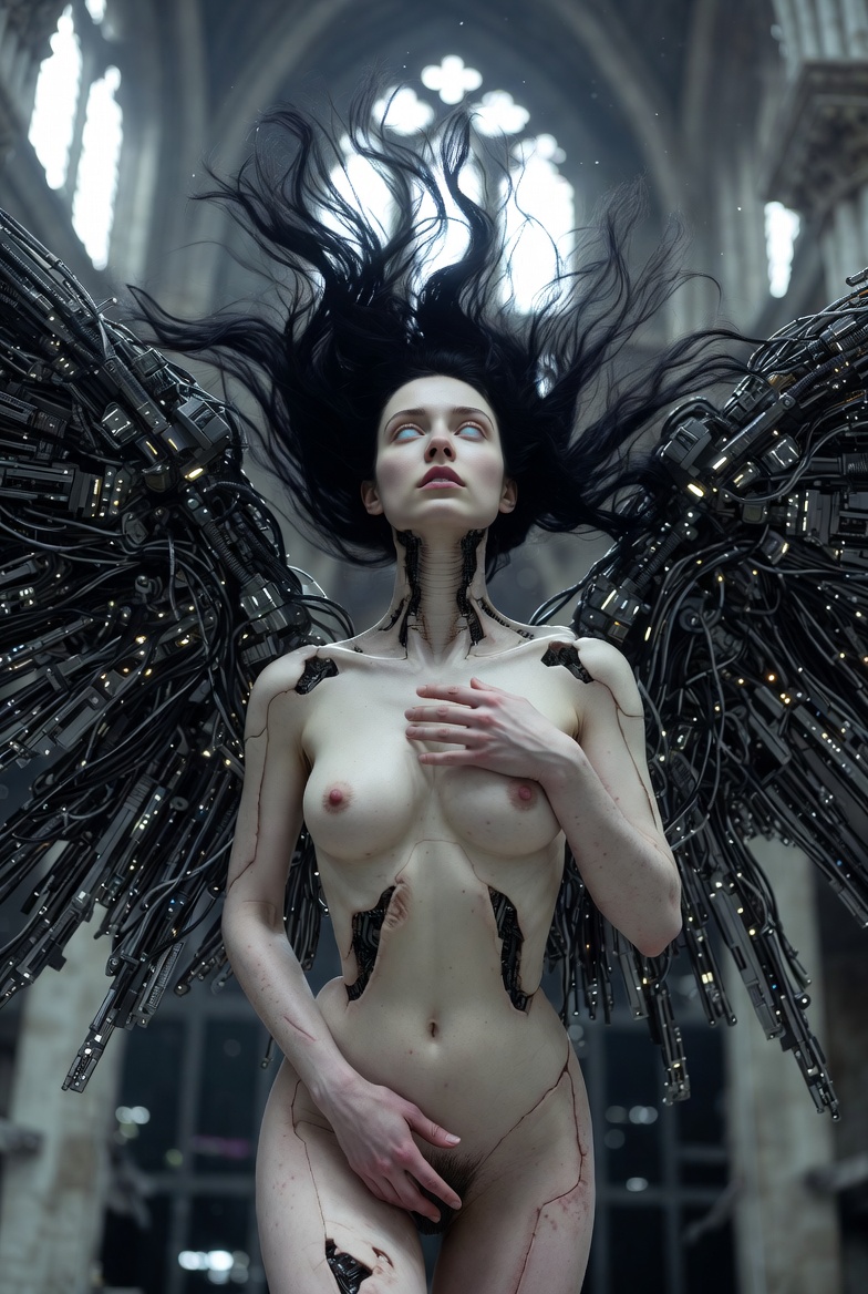 A synthetic angel inside the cathedral